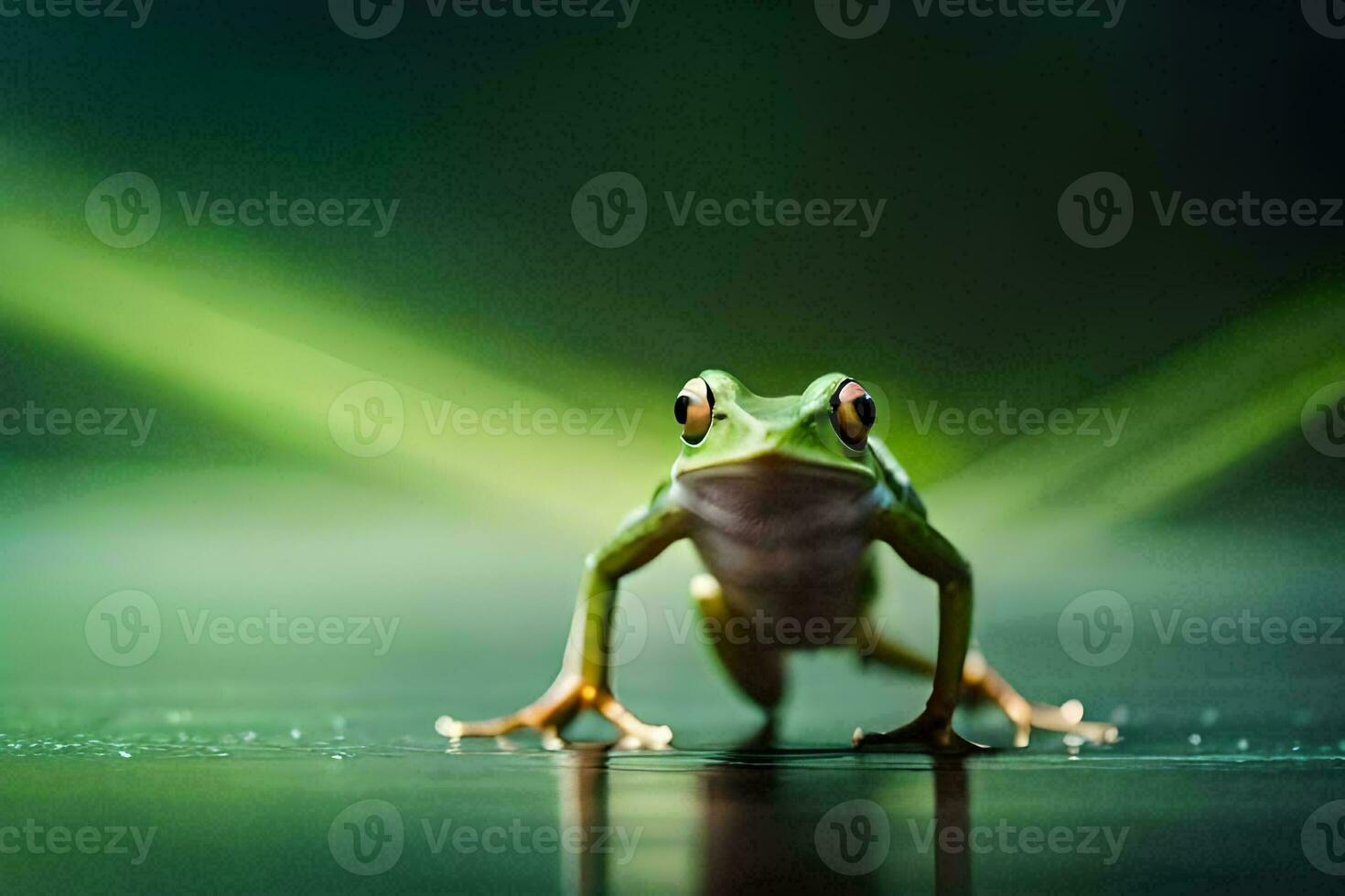 a frog is standing on a dark surface. AI-Generated photo