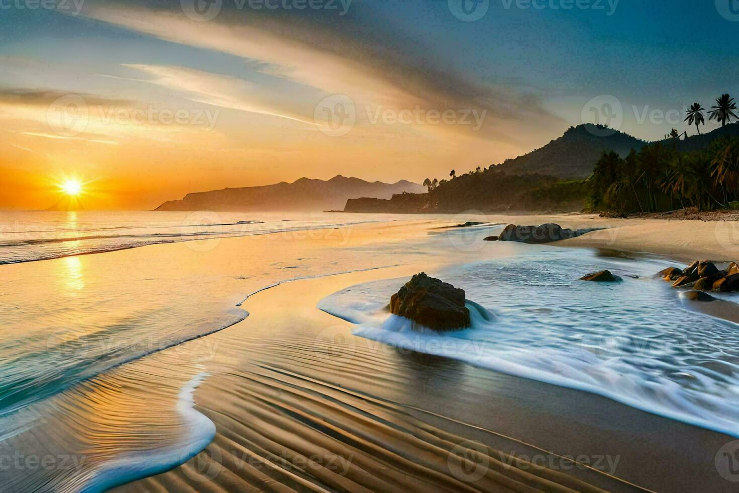 el Dom conjuntos en el playa en el antecedentes. generado por ai foto