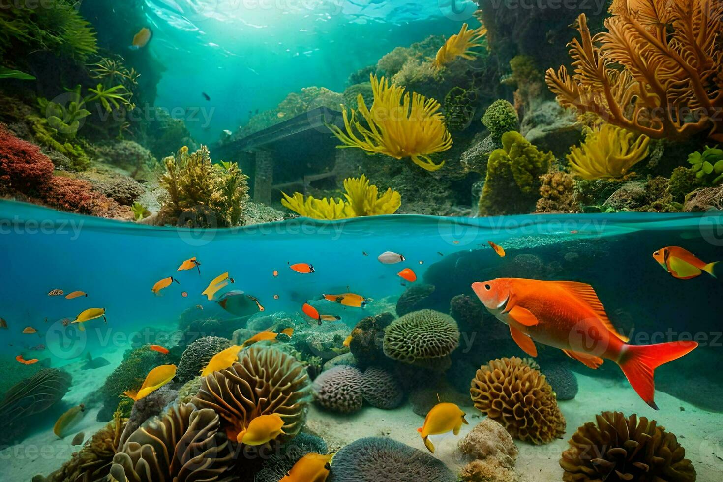 a coral reef with fish and corals. AI-Generated photo