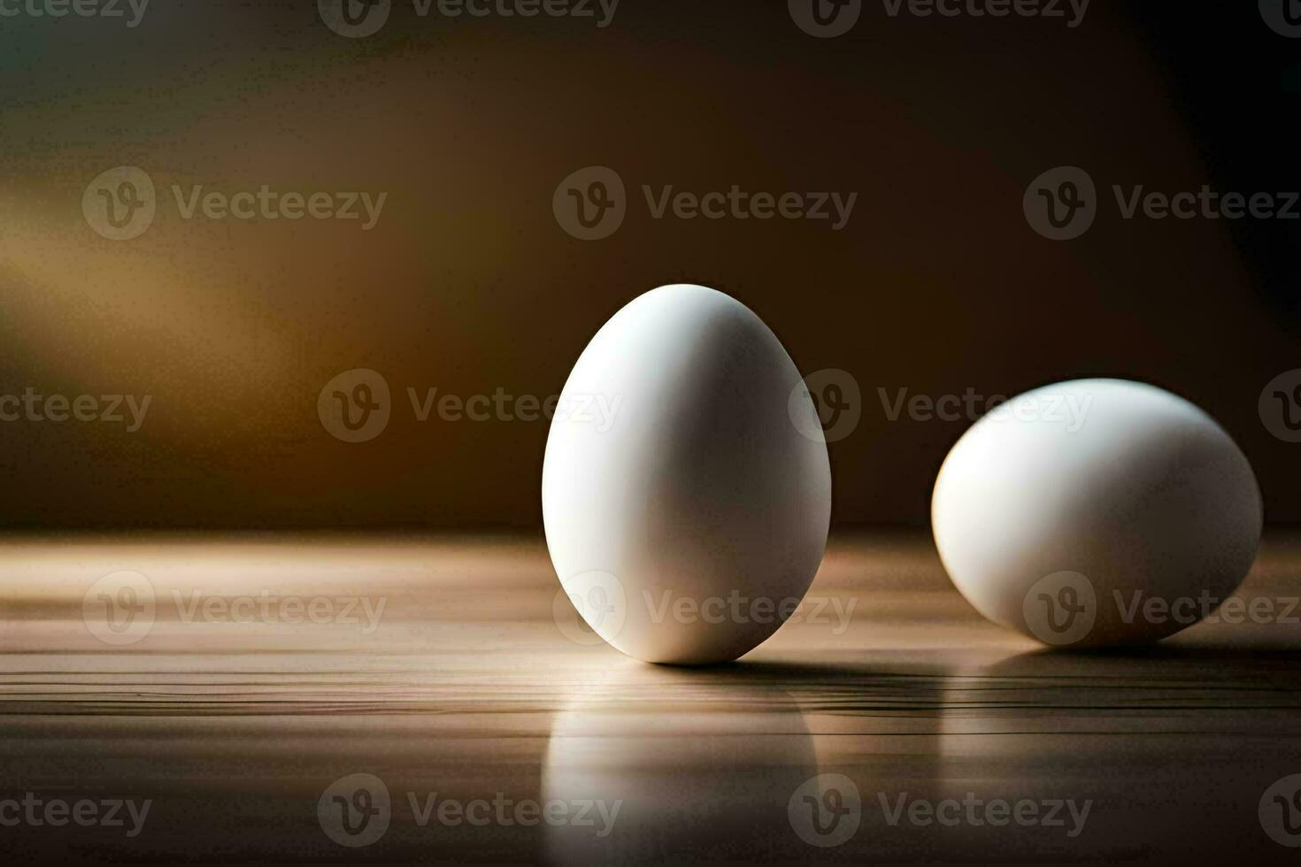 two eggs on a wooden table. AI-Generated photo