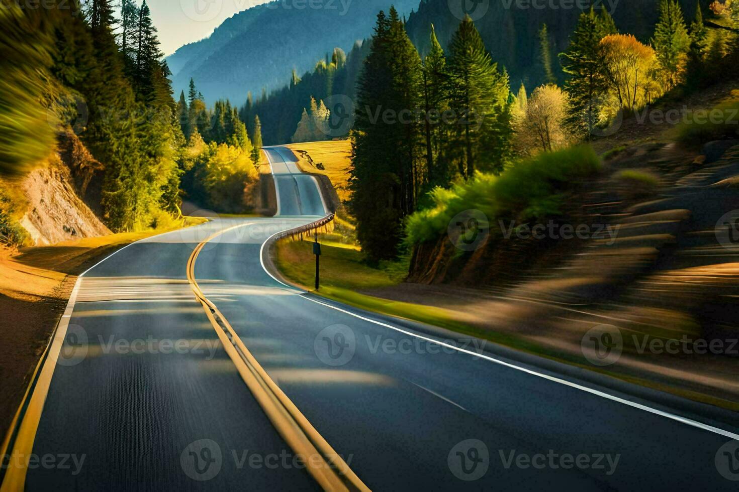 a long, winding road in the mountains. AI-Generated photo