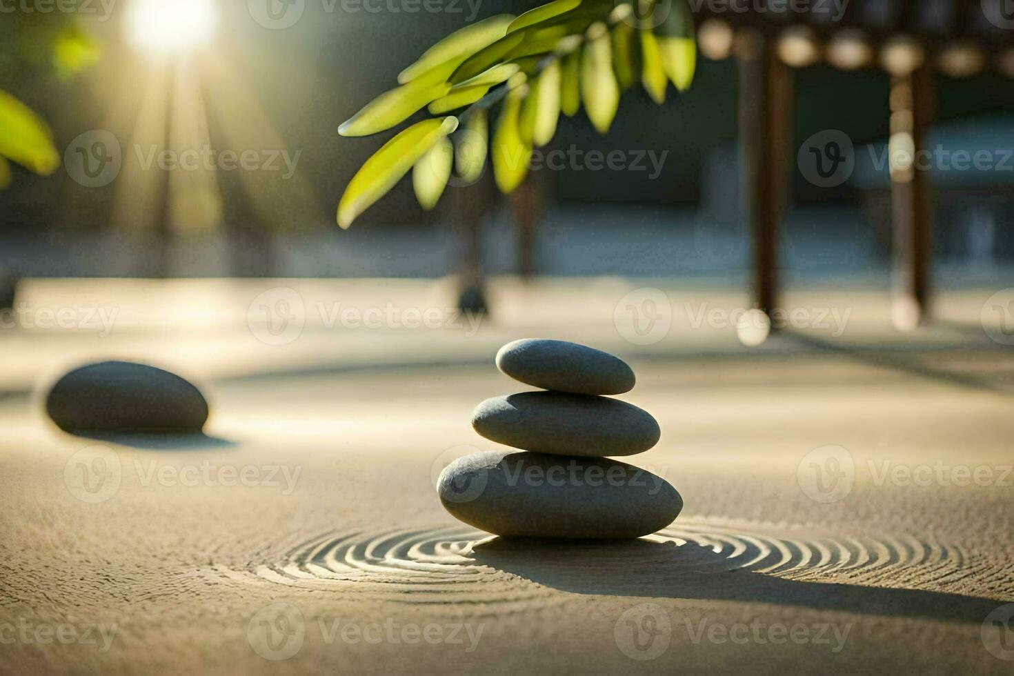 zen stones in the sand. AI-Generated photo