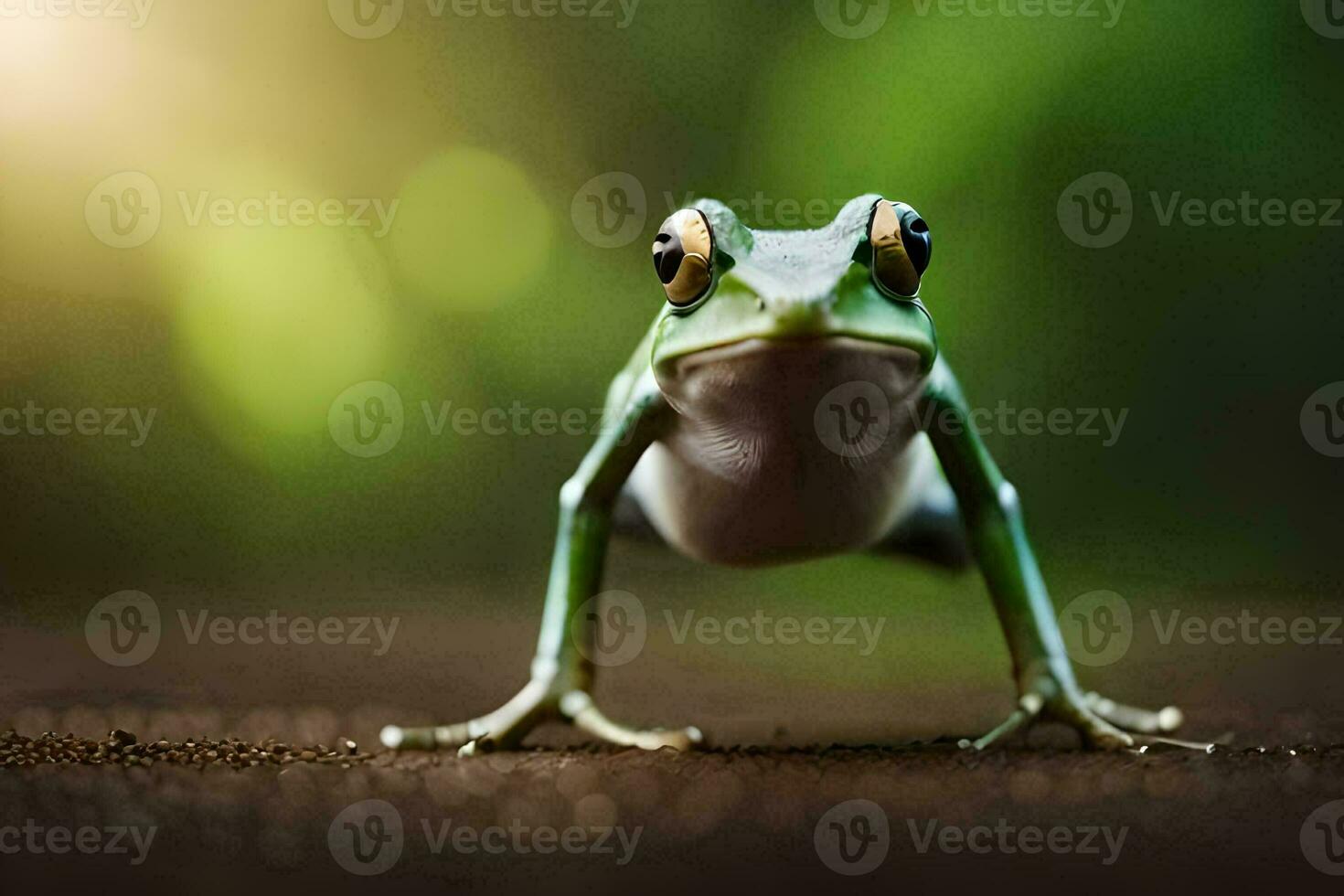 a frog is standing on its hind legs. AI-Generated photo