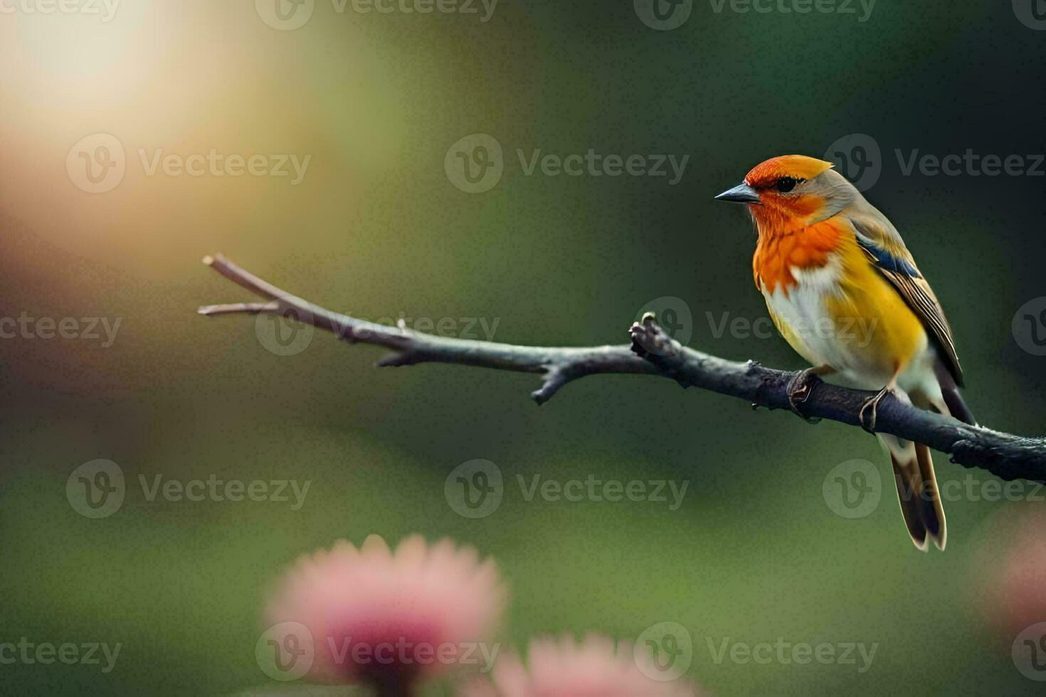 a small bird is sitting on a branch. AI-Generated photo