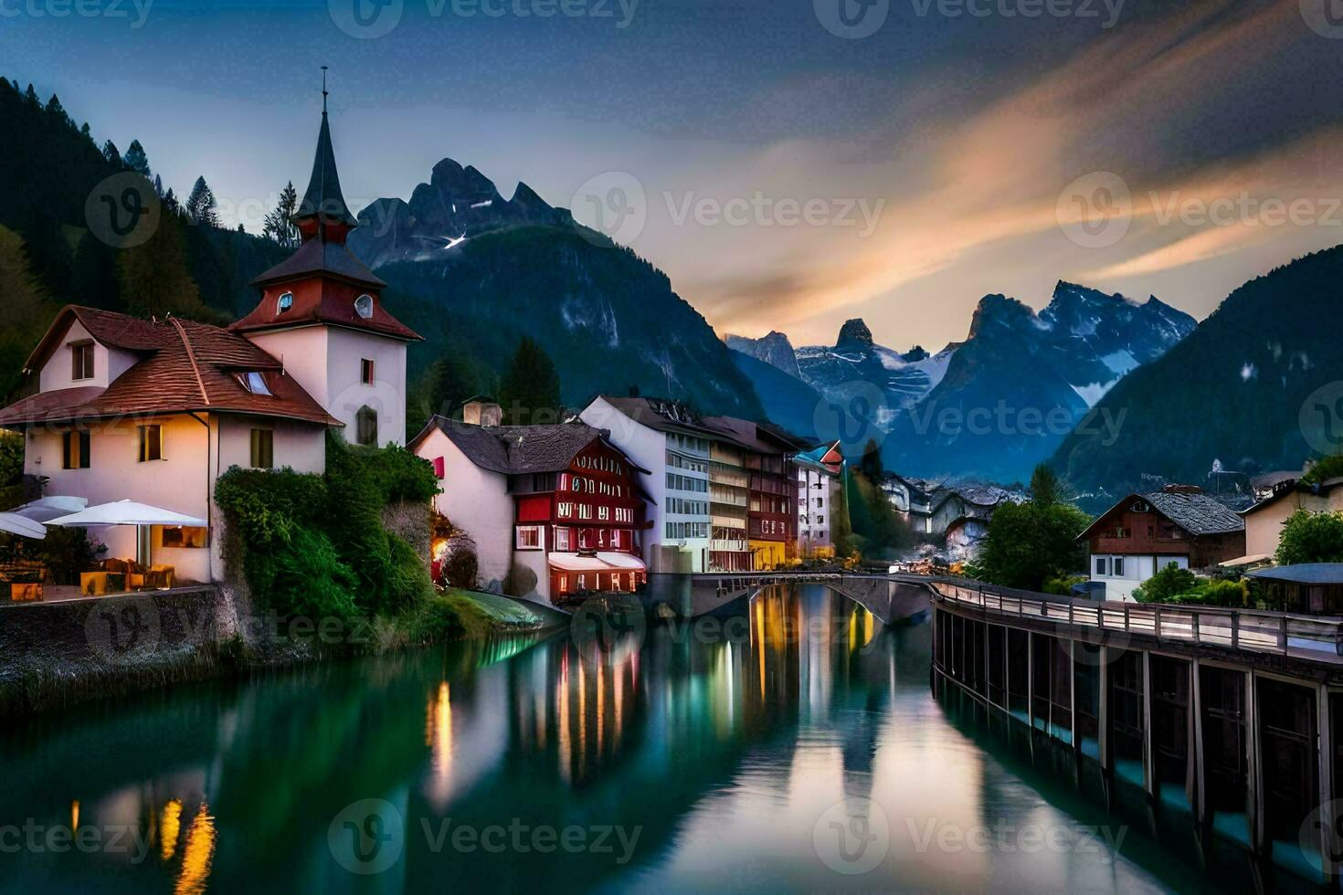 the beautiful town of lauchberg in the swiss alps. AI-Generated photo