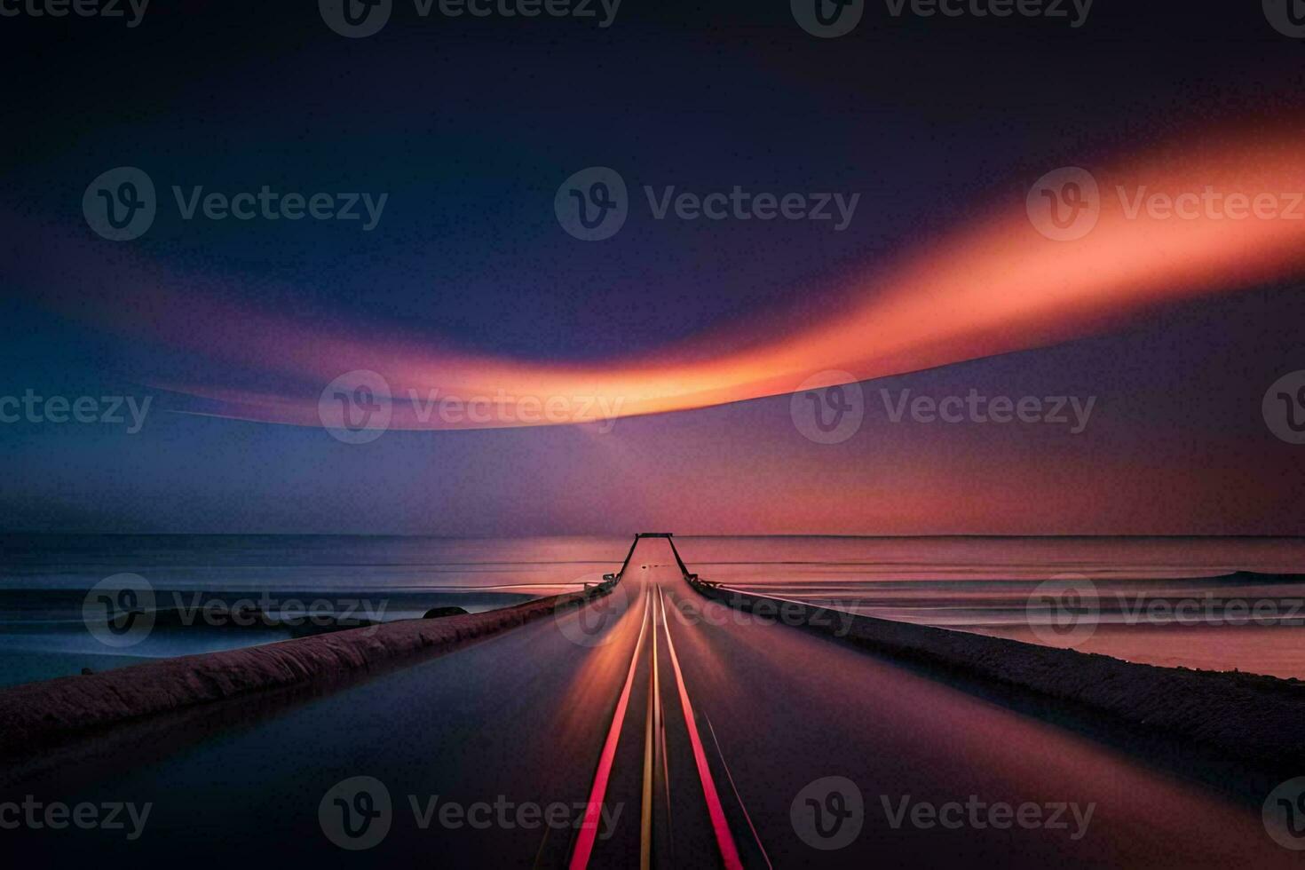 a long exposure photo of a road with a long exposure. AI-Generated