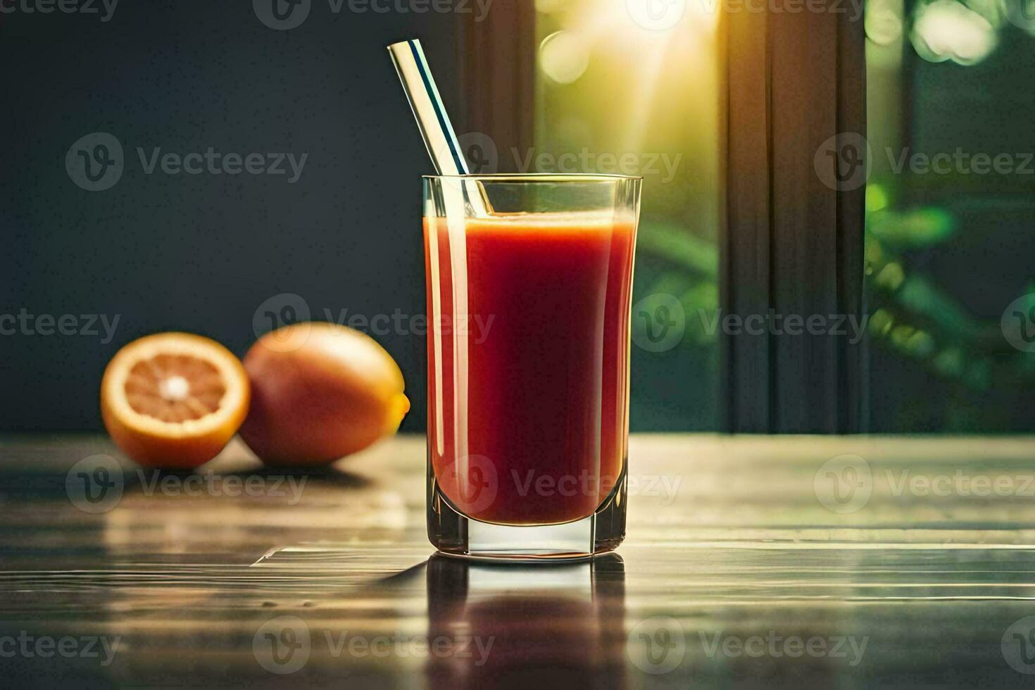 a glass of orange juice with a straw. AI-Generated photo