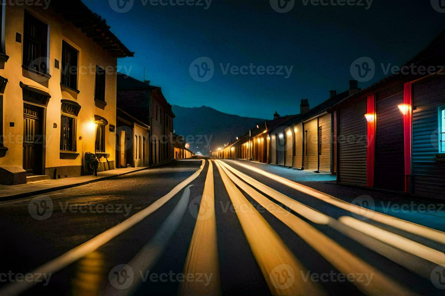 a long exposure photograph of a street at night. AI-Generated photo