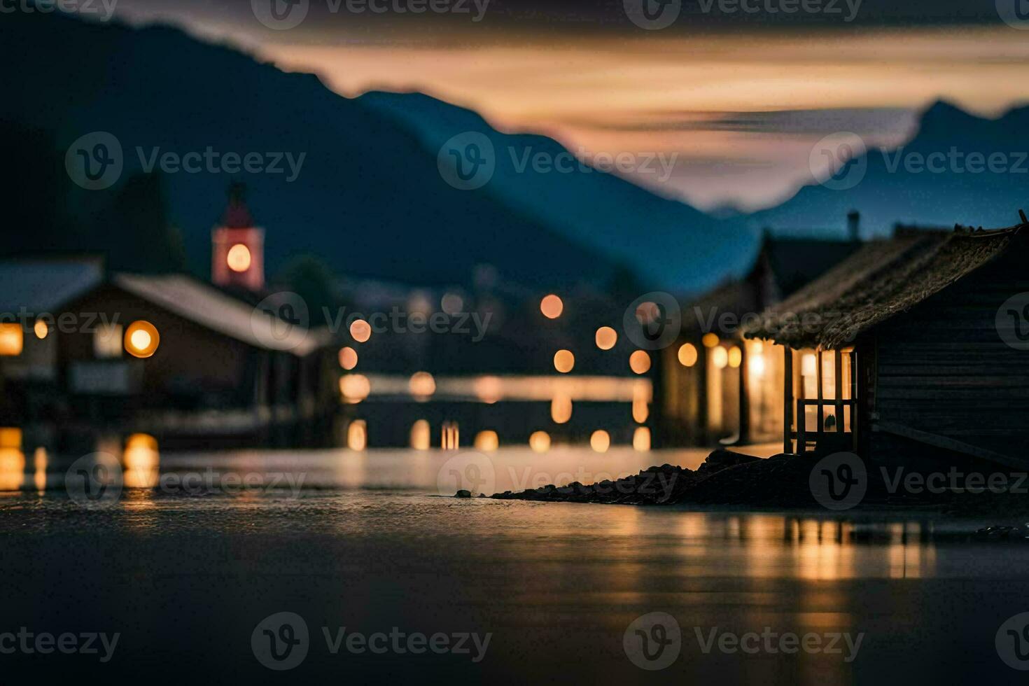 photo wallpaper the sky, lake, mountains, the night, the lights, the lights, the. AI-Generated