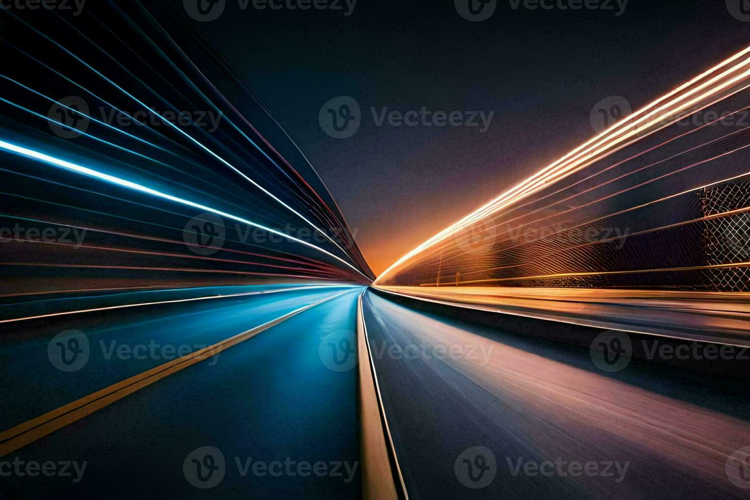 a long exposure photograph of a highway at night. AI-Generated photo