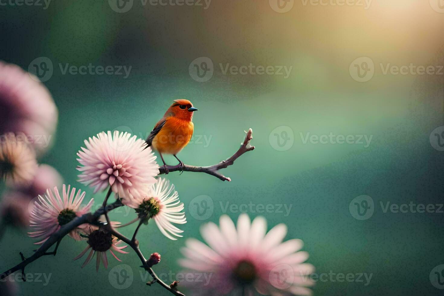 photo wallpaper the sun, flowers, bird, nature, spring, the bird, spring, the. AI-Generated