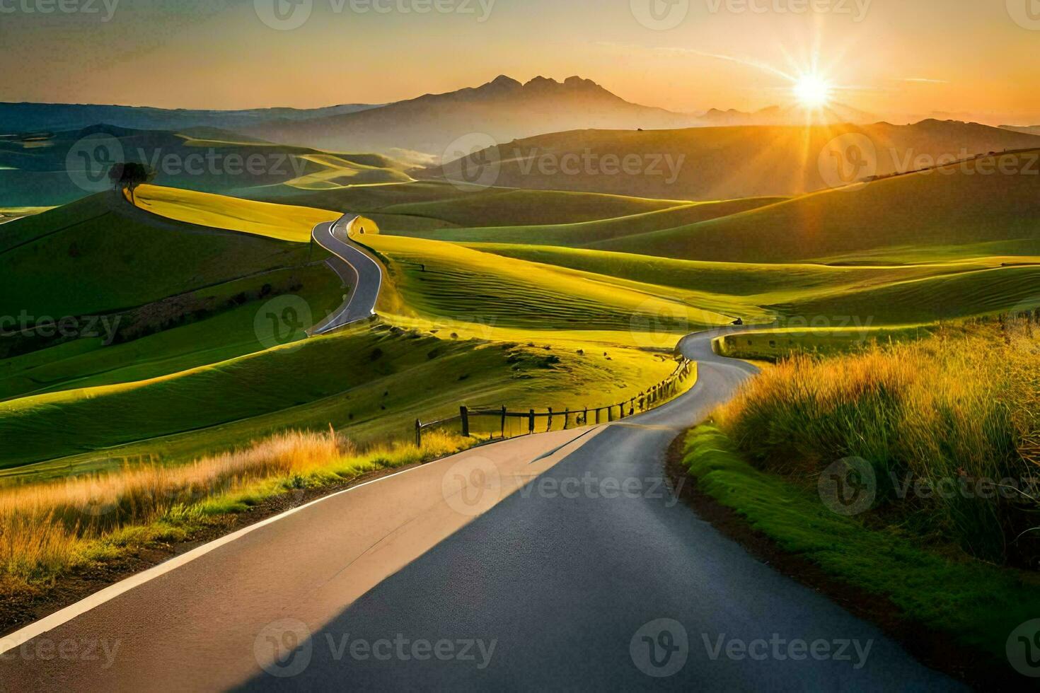 the road to the sunset. AI-Generated photo