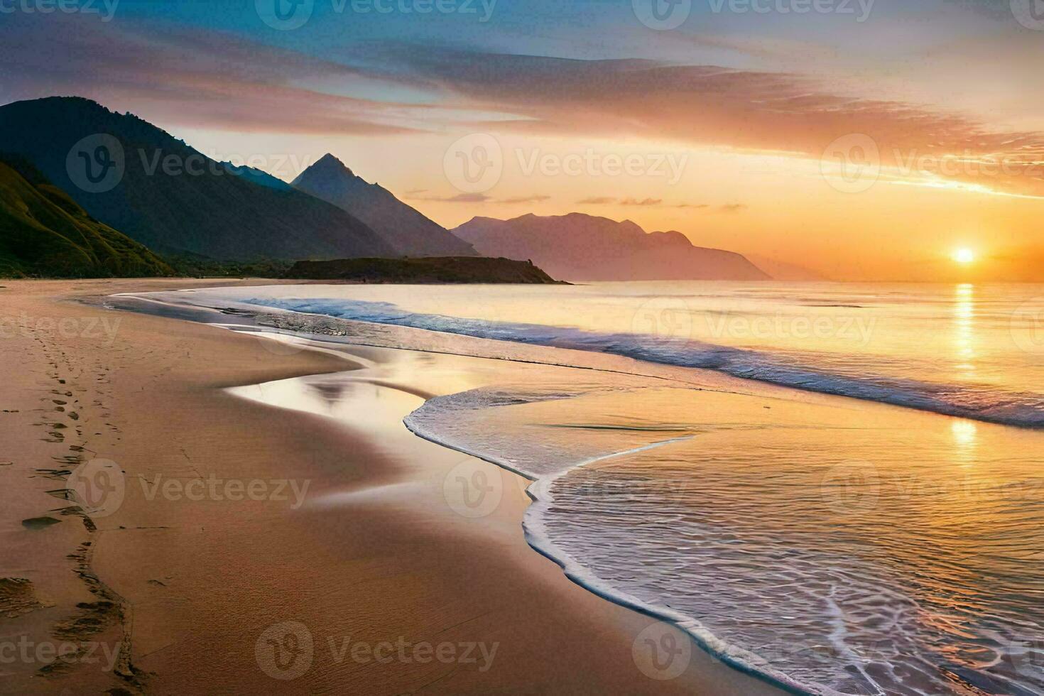 the sun sets on the beach at kauai. AI-Generated photo