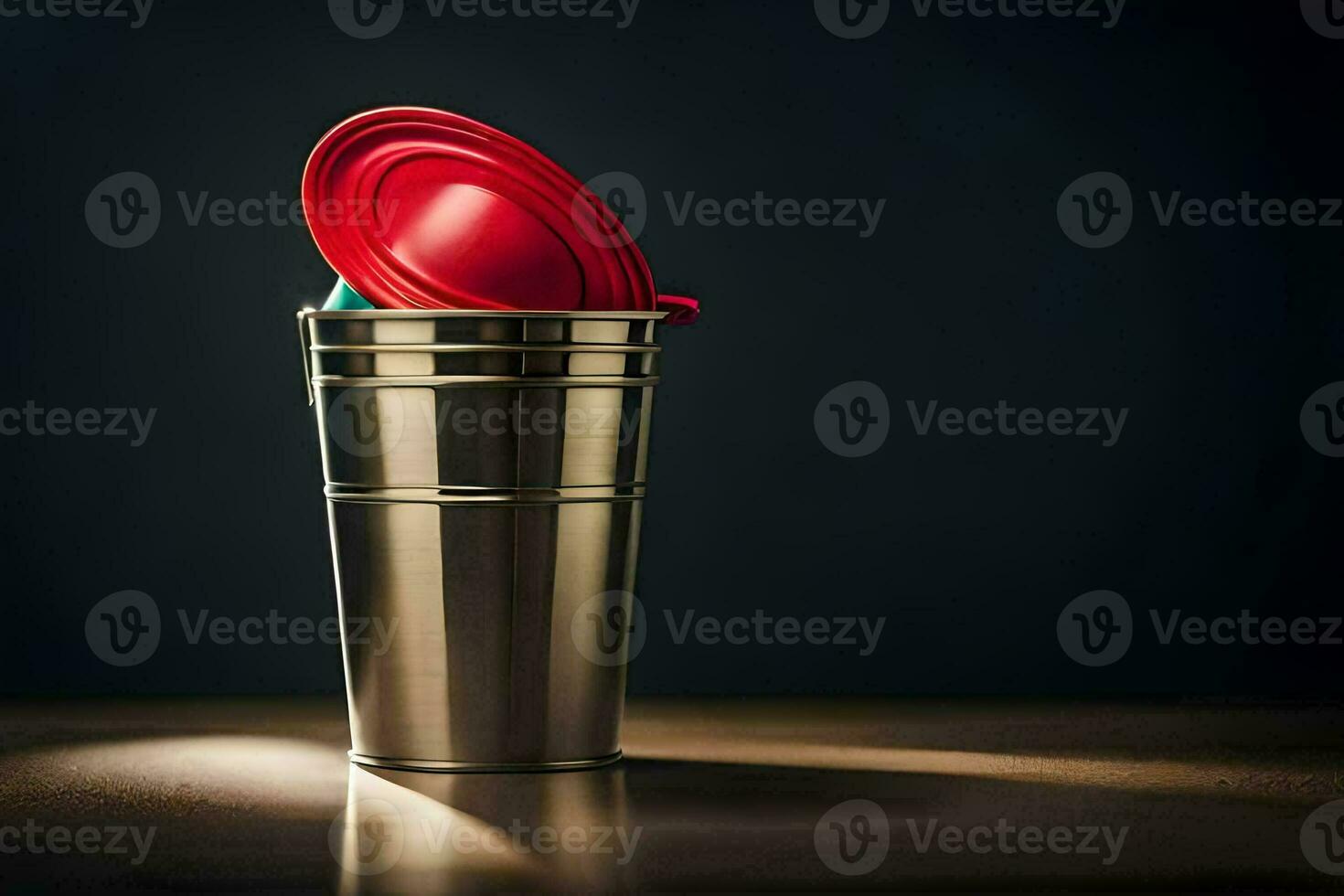 a red lid on top of a metal cup. AI-Generated photo