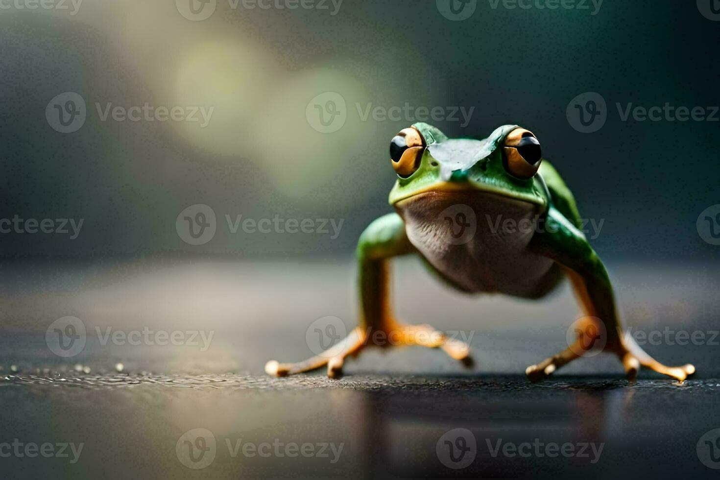 a frog is standing on its hind legs. AI-Generated photo