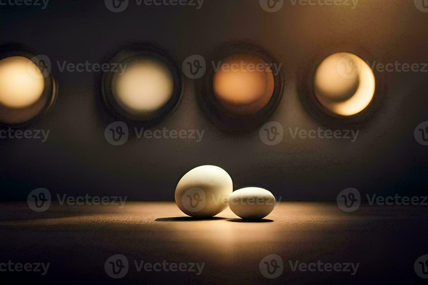 two eggs sit in front of a light bulb. AI-Generated photo