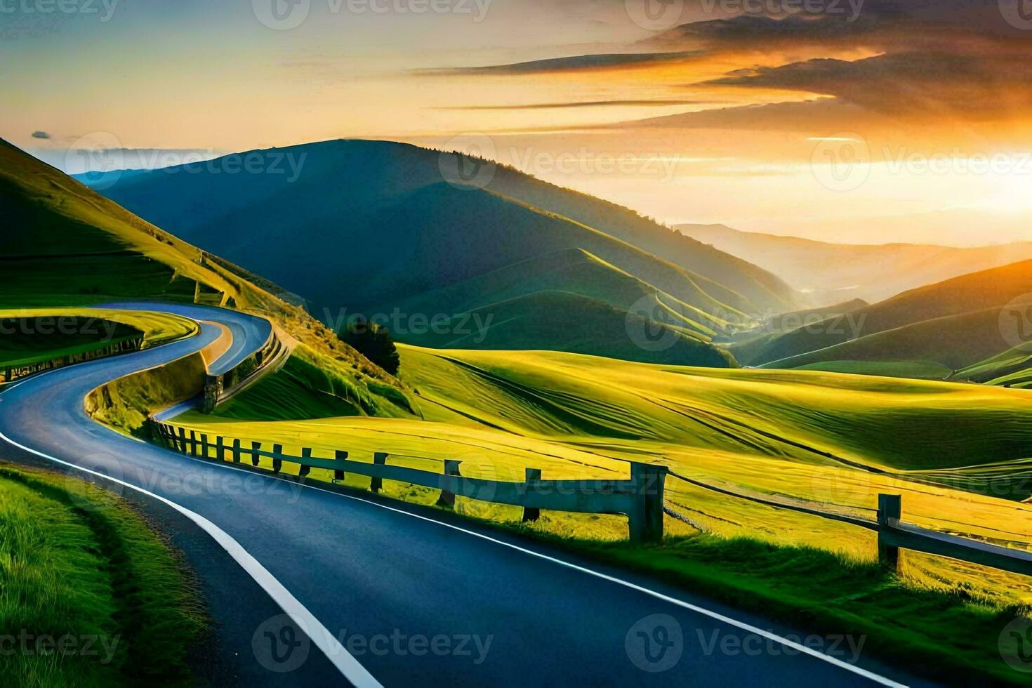 the road to the sunset. AI-Generated photo