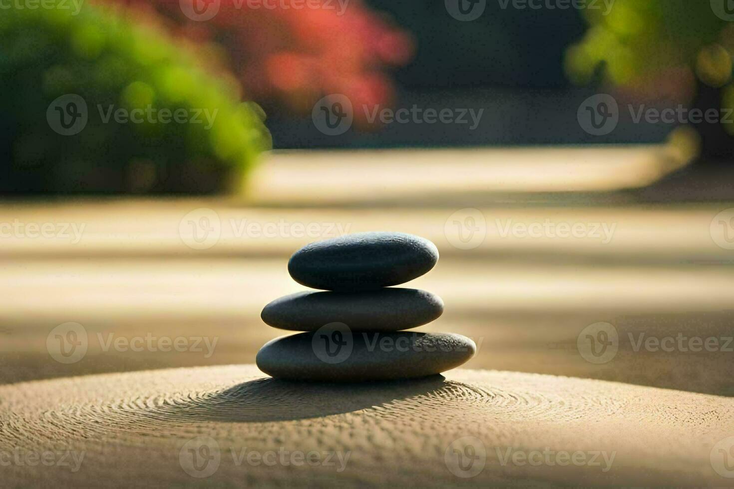 a stack of stones sitting on top of a sandy ground. AI-Generated photo
