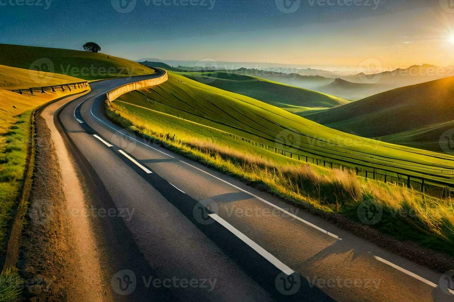 the road to the sunset. AI-Generated photo