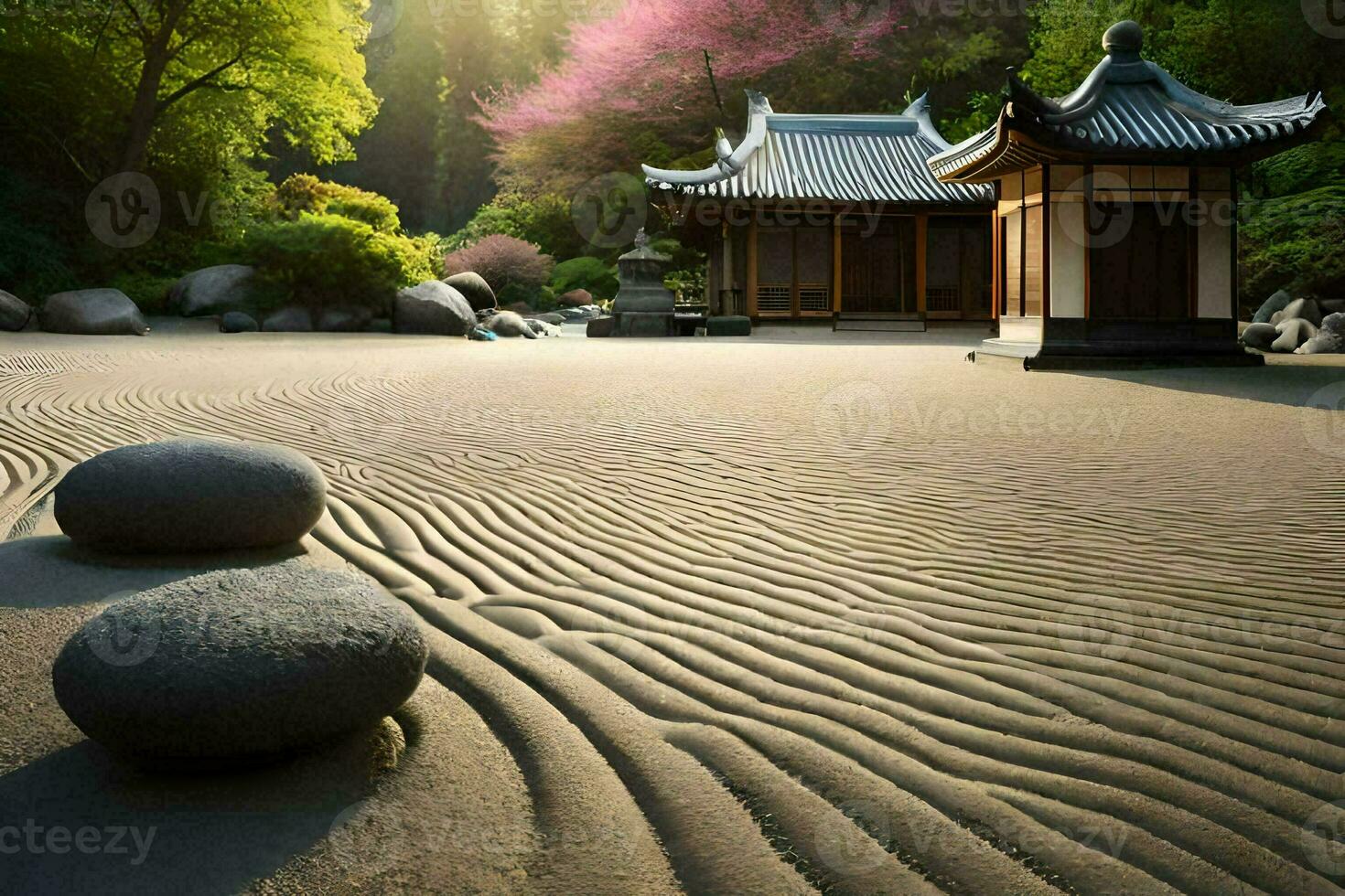 el japonés jardín en el parque. generado por ai foto