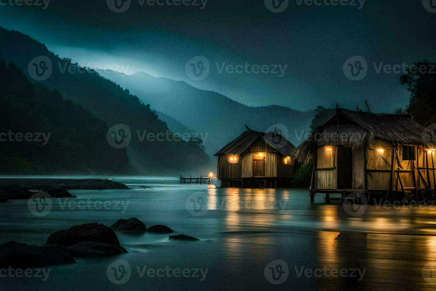 photo wallpaper the sky, mountains, water, the night, the river, the mountains, the. AI-Generated