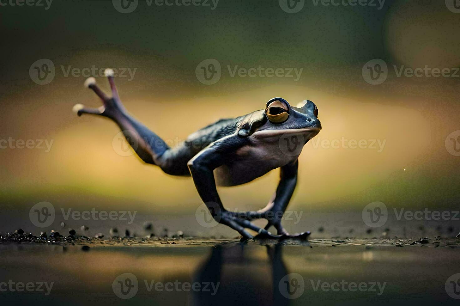 a frog is standing on its hind legs. AI-Generated photo