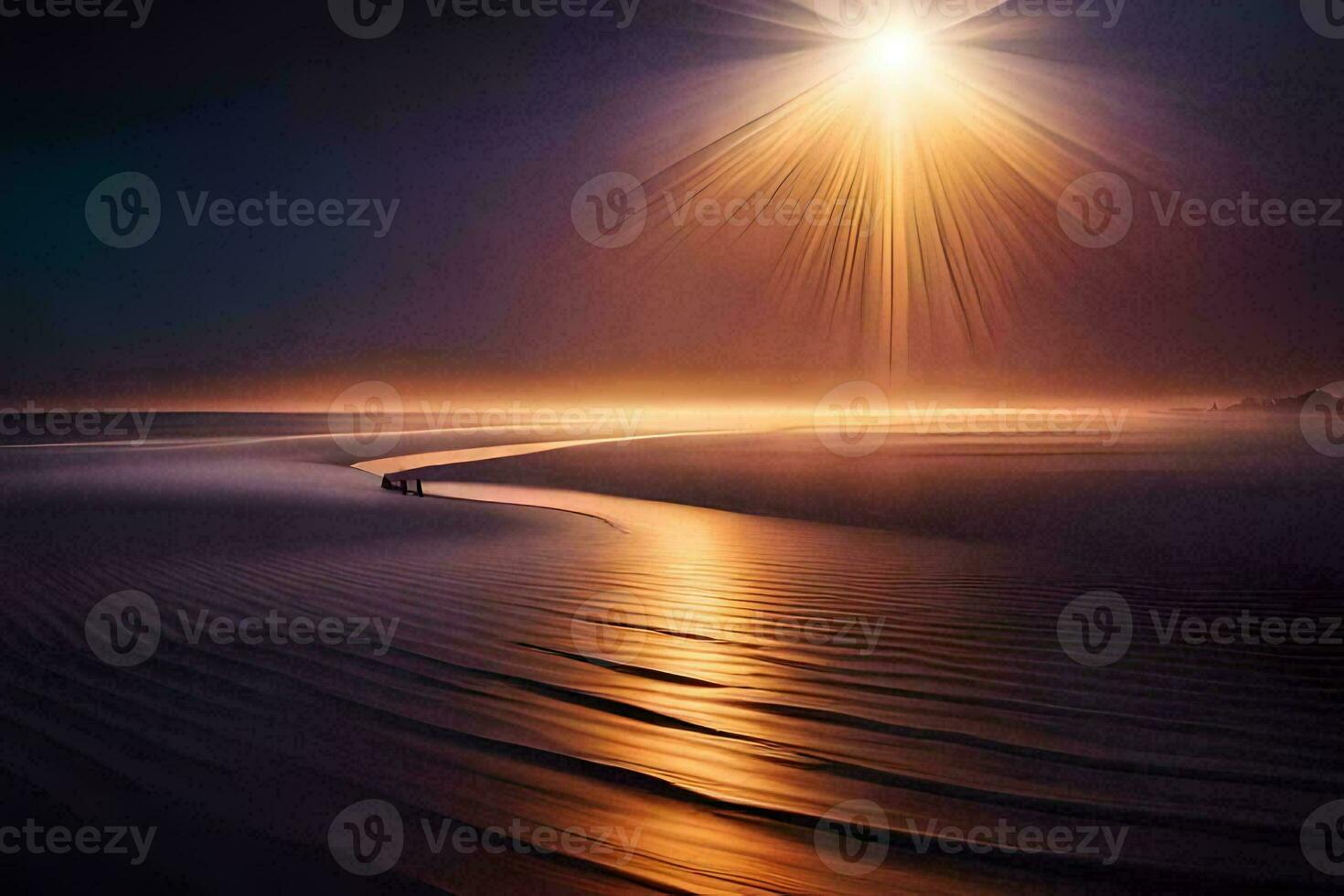 the sun shines over the ocean at sunset. AI-Generated photo