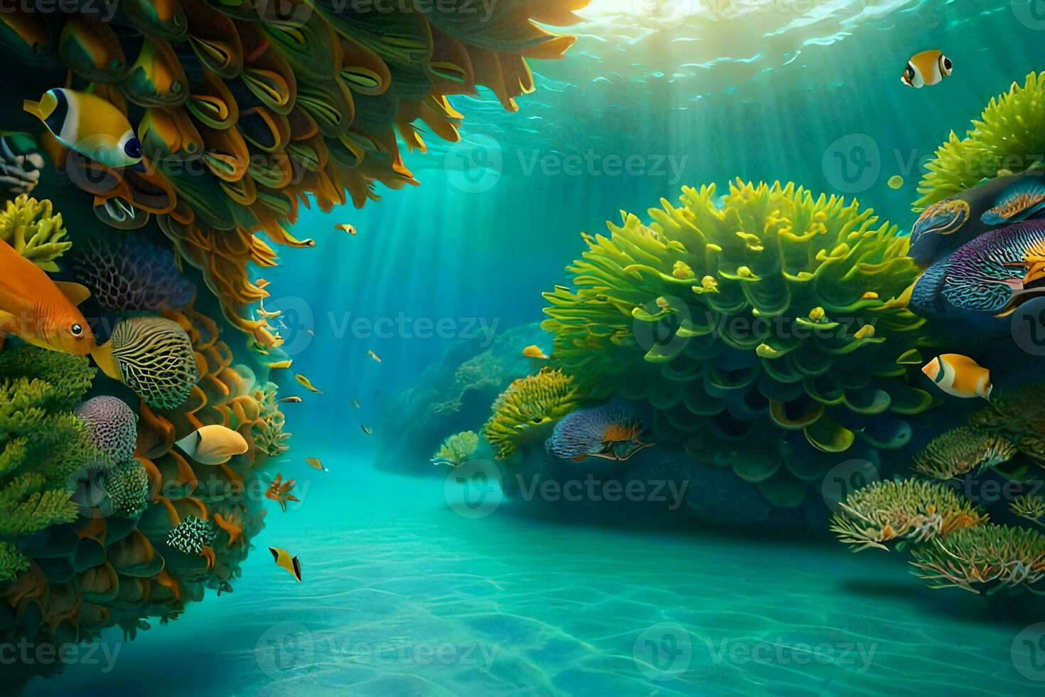 an underwater scene with coral and fish. AI-Generated photo