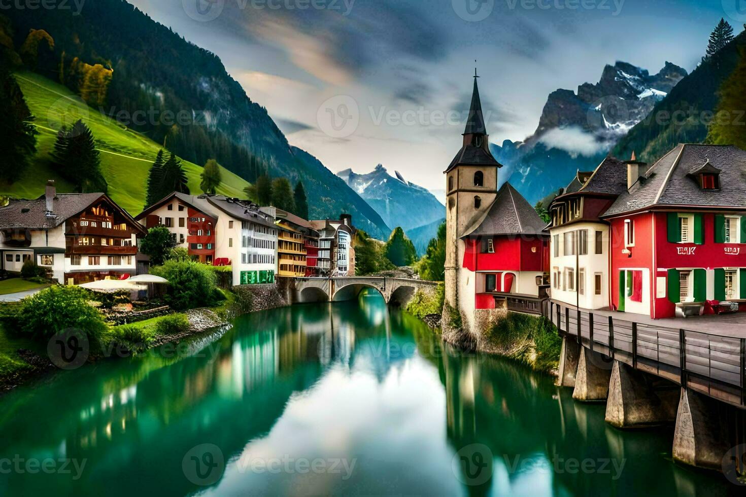 photo wallpaper mountains, river, switzerland, europe, switzerland, europe, sw. AI-Generated