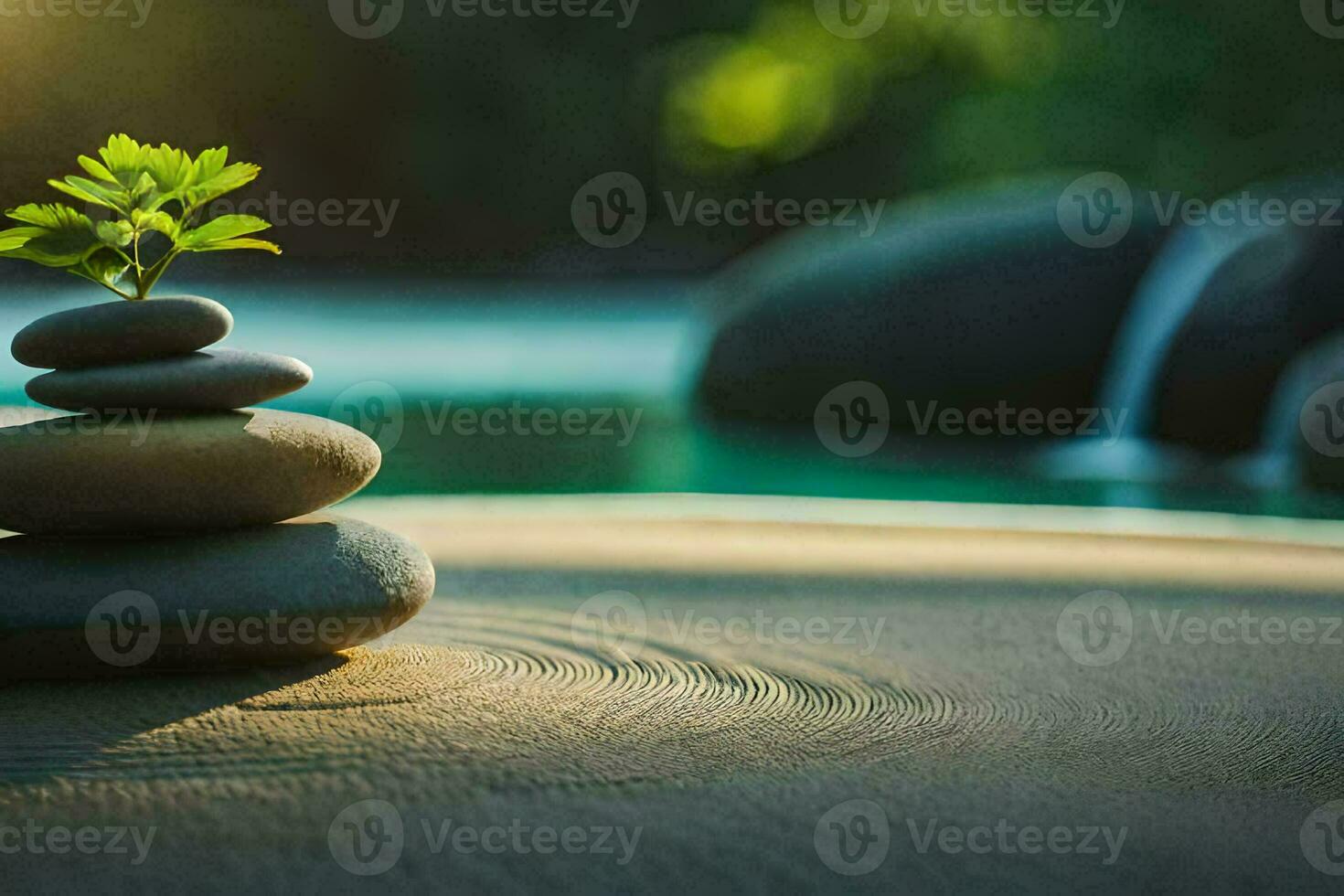a small plant is sitting on top of a stack of stones. AI-Generated photo