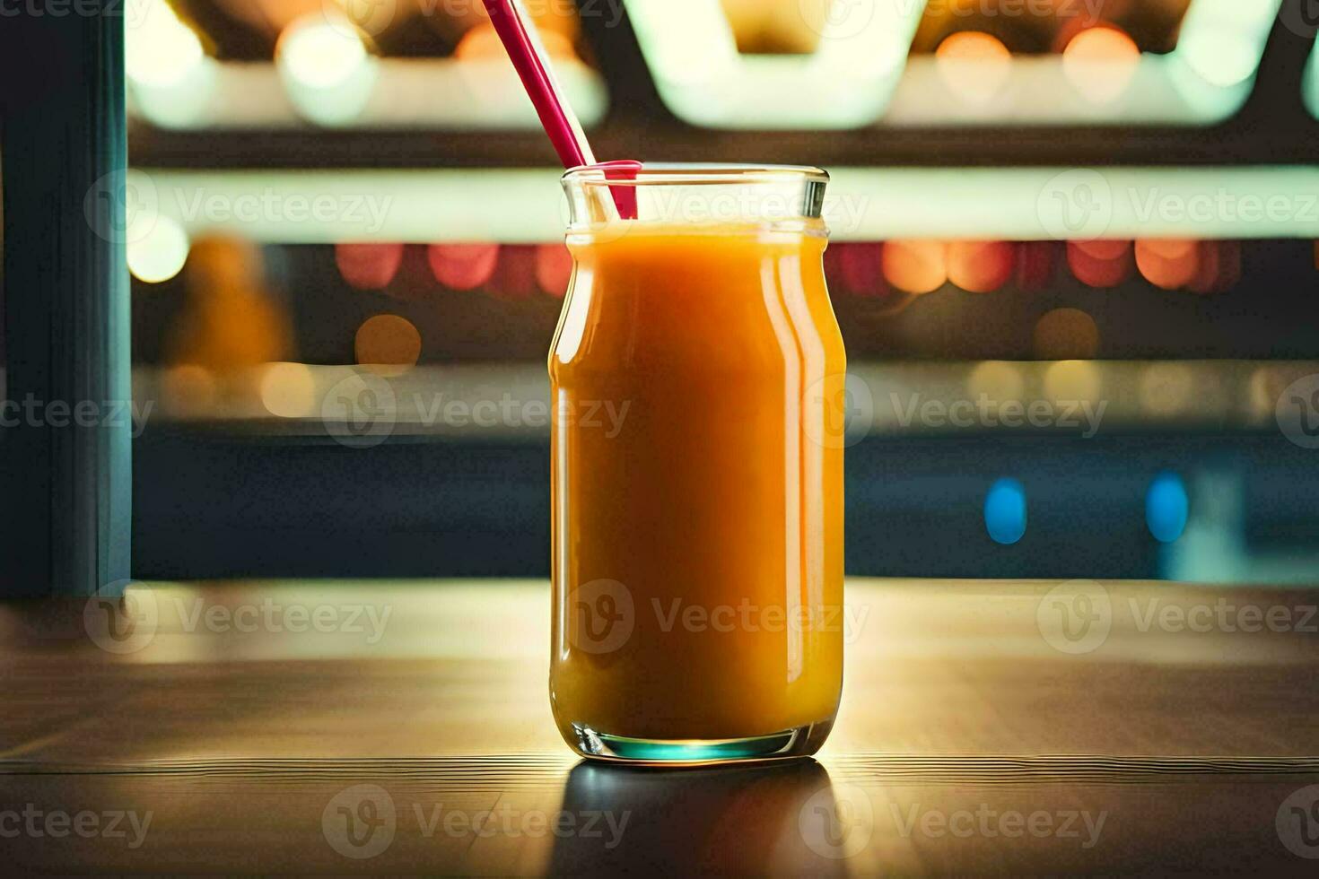 un vaso de naranja jugo con un paja. generado por ai foto