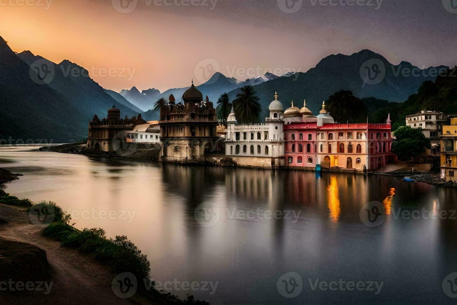 photo wallpaper the sky, mountains, water, the city, india, the city, the. AI-Generated