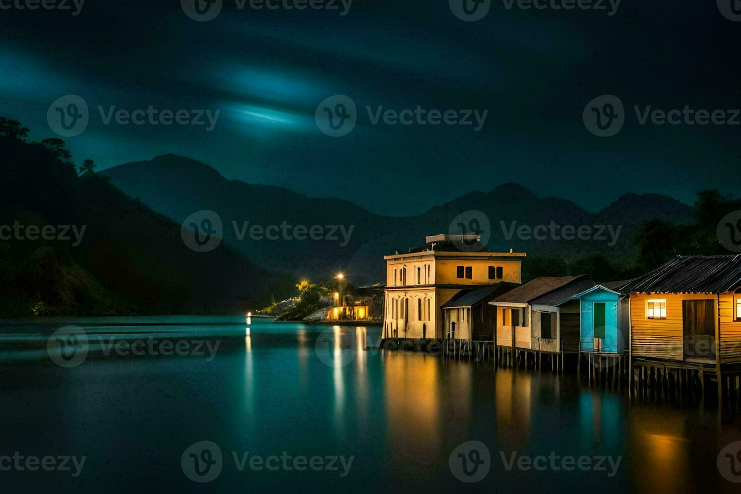 photo wallpaper the moon, night, the lake, the mountains, the moon, the mountains,. AI-Generated