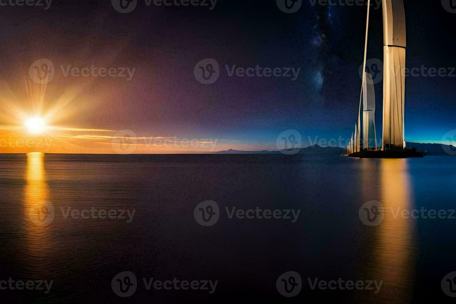 a sailboat in the ocean at sunset. AI-Generated photo