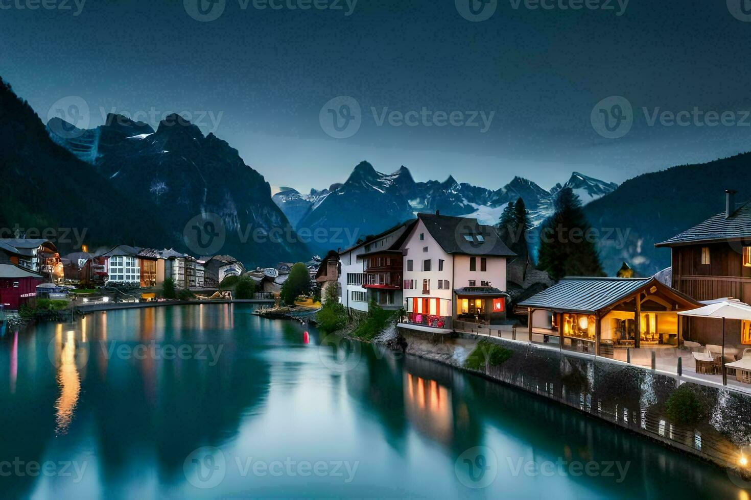 the beautiful alps at night. AI-Generated photo