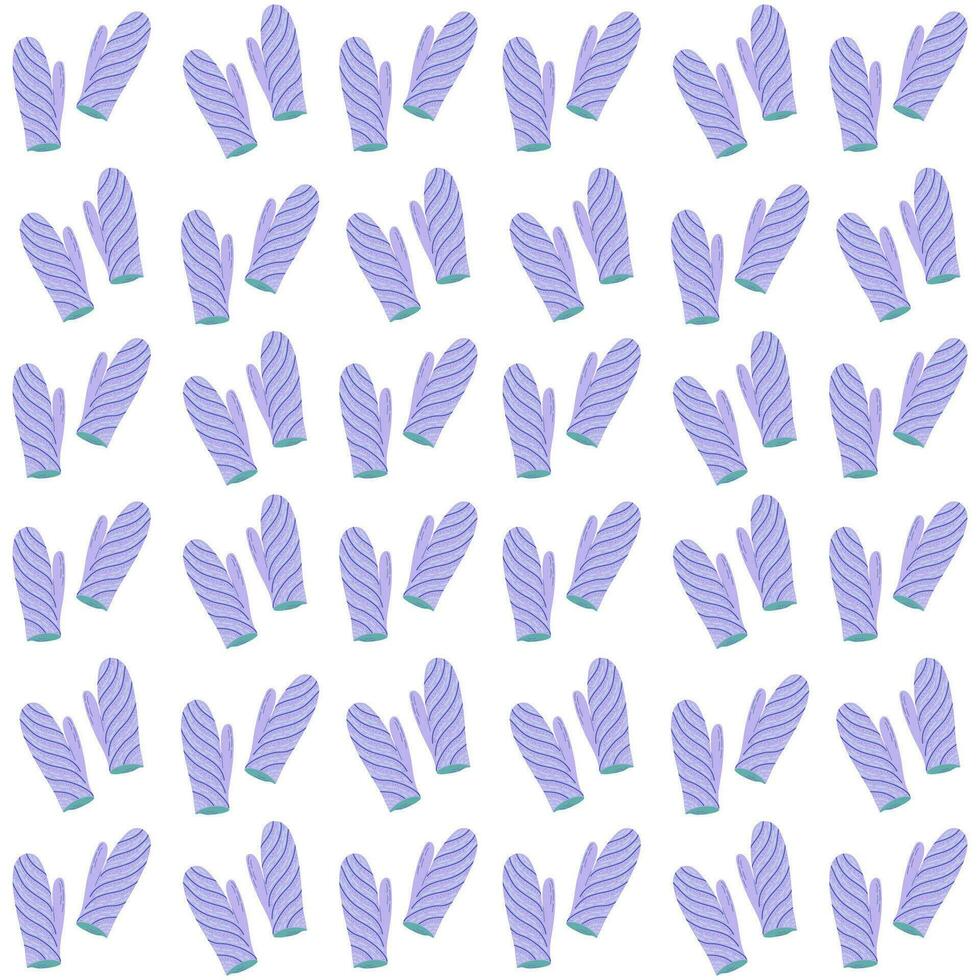 Seamless pattern with lovely knitted mittens. Warm Winter clothes. Hand drawn flat style vector background.