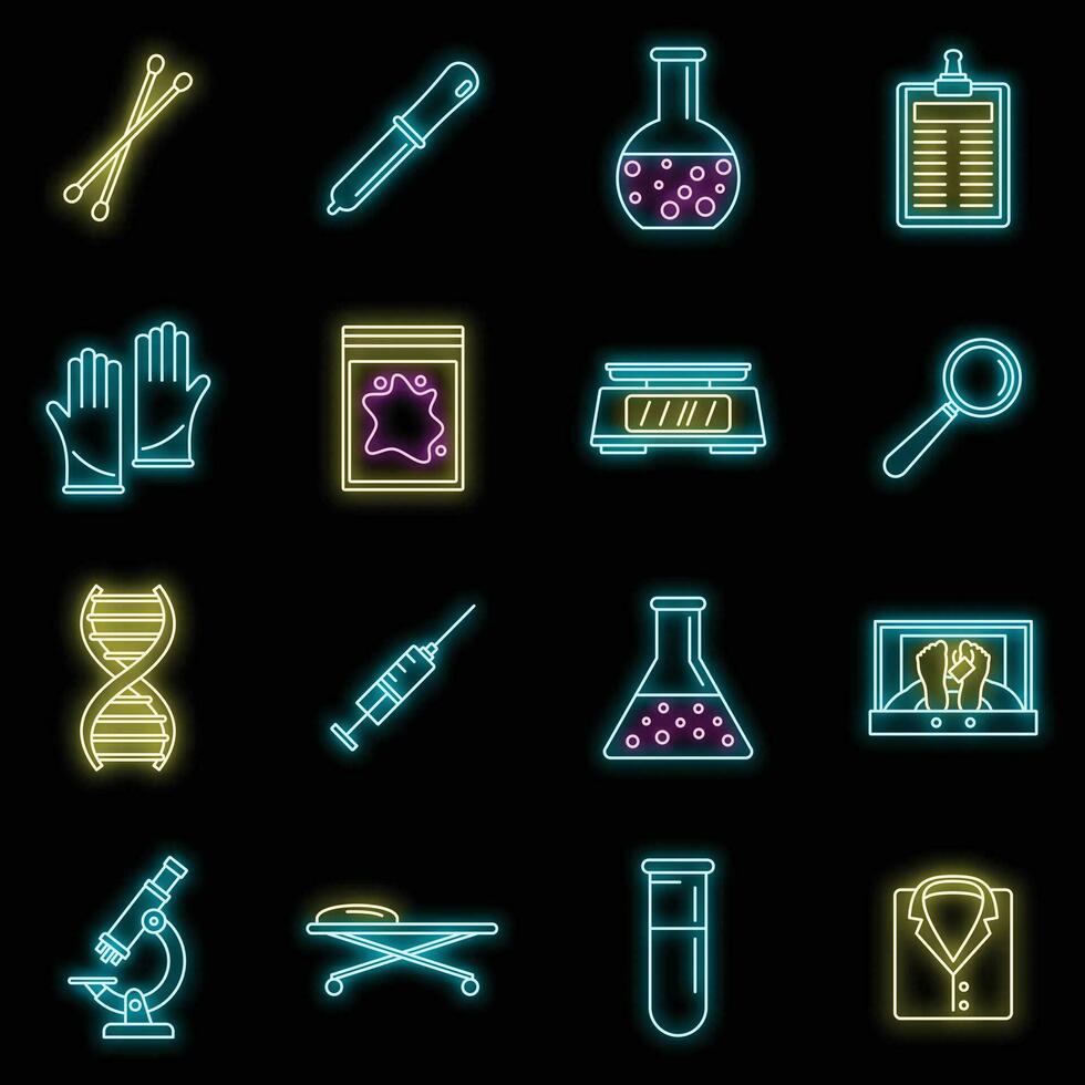 Dna investigation laboratory icons set vector neon