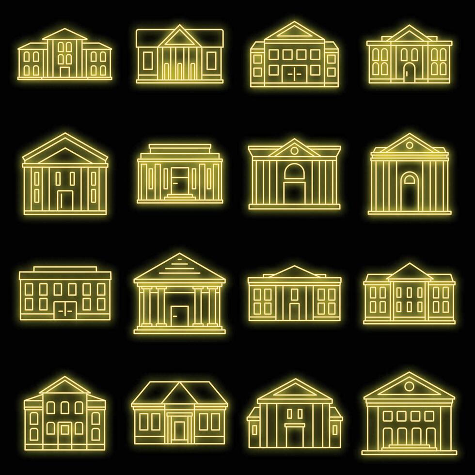 City courthouse icons set vector neon