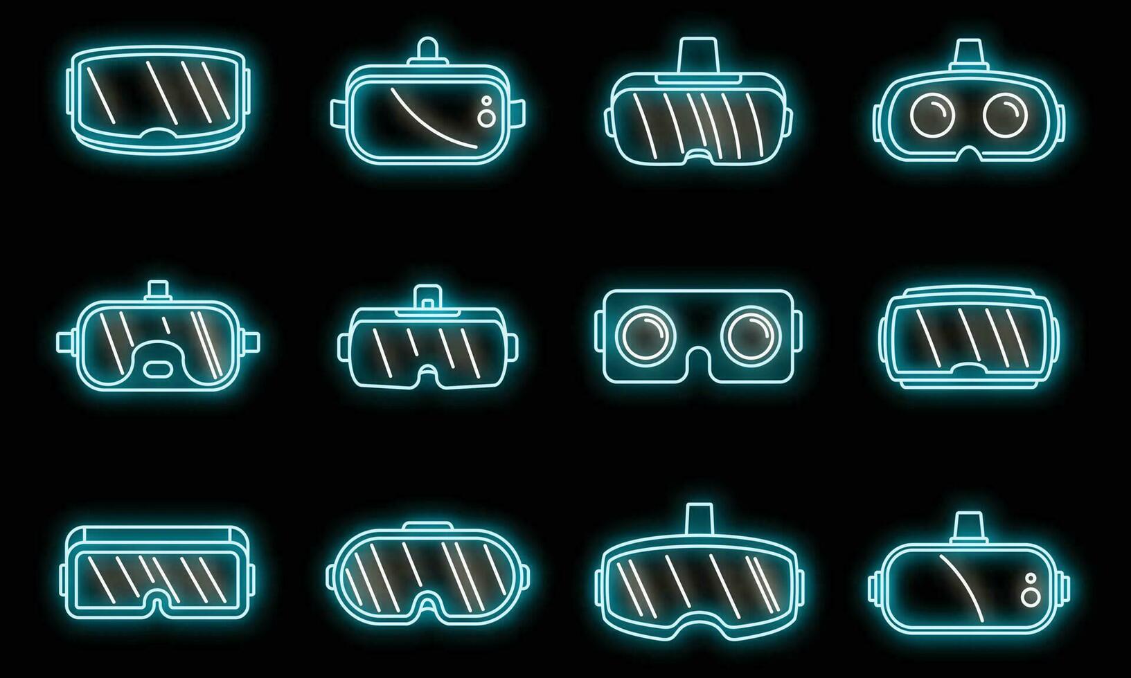 Video game goggles icons set vector neon