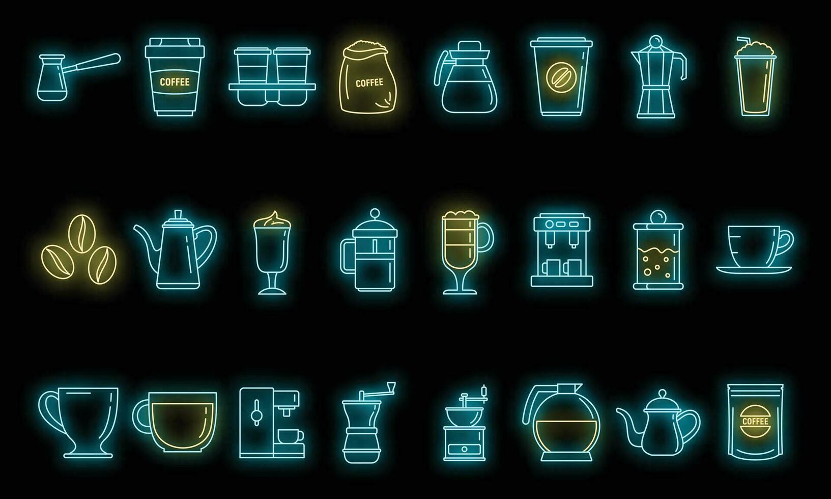 Barista coffee icons set vector neon