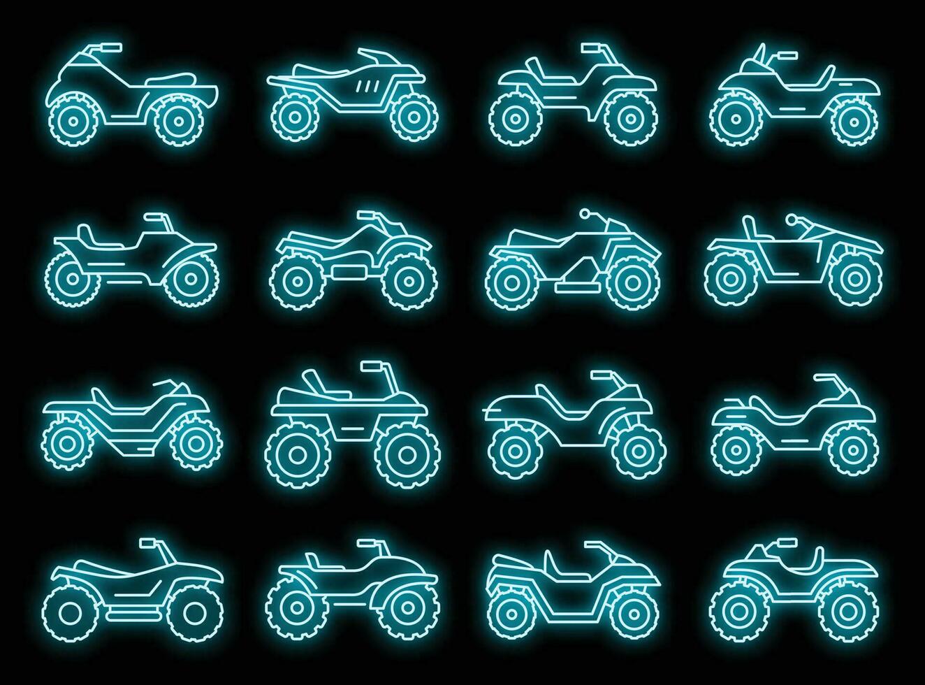Sport quad bike icons set vector neon
