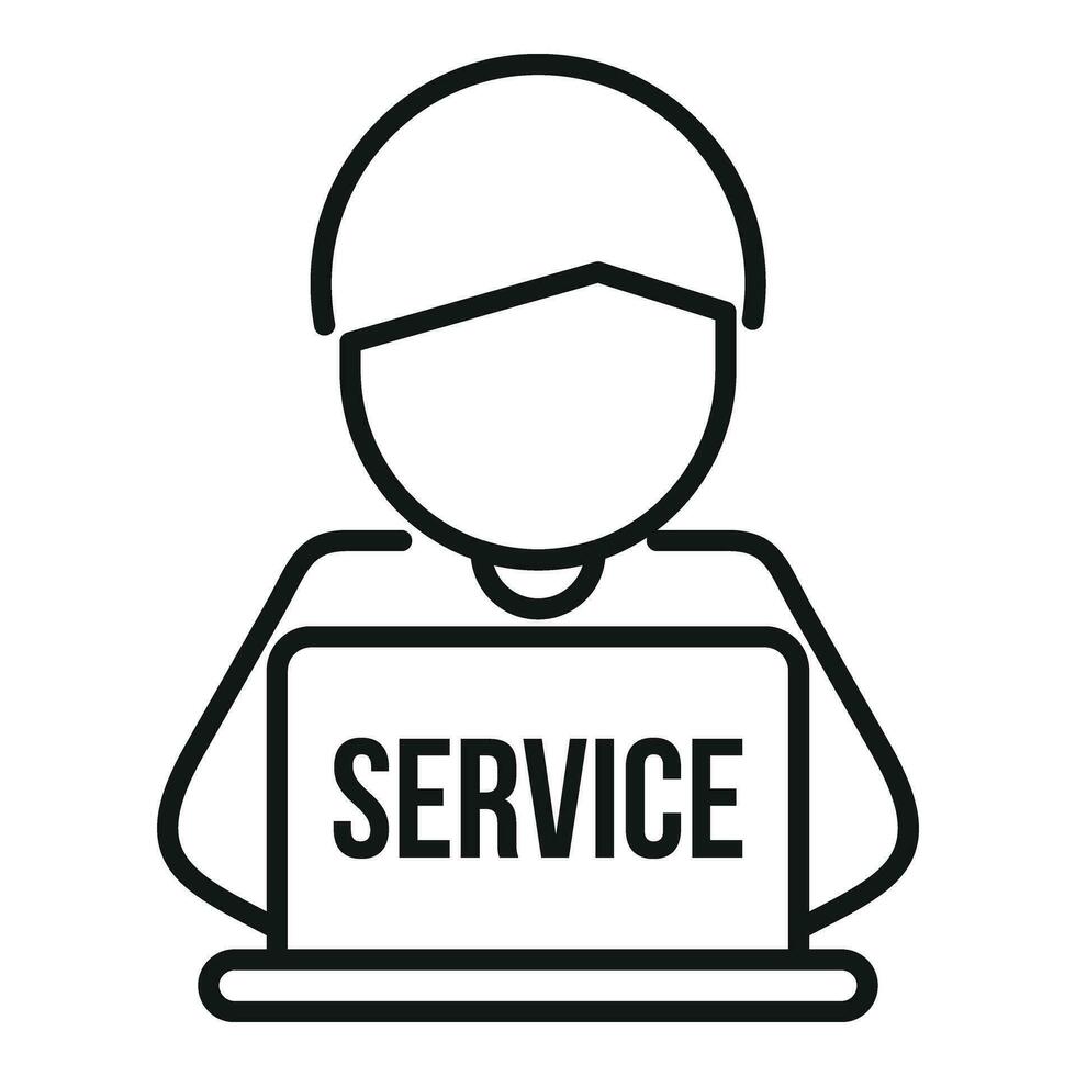 Remote laptop service man icon outline vector. Broken repair vector