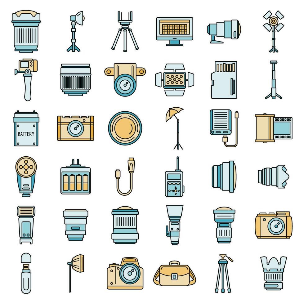 Photo equipment icons set vector color