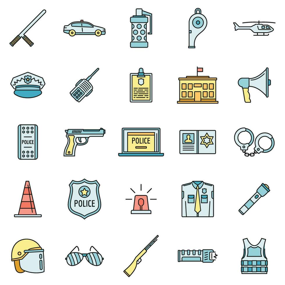 Police equipment element icons set vector color