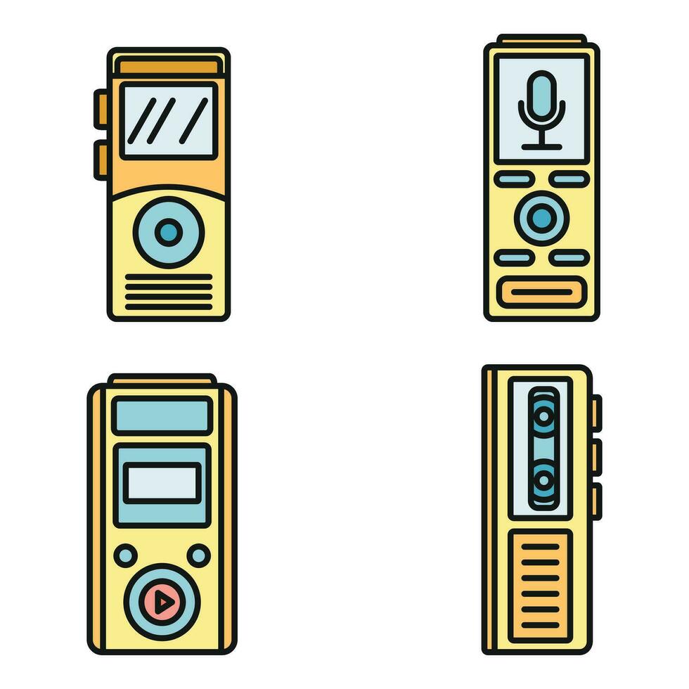 Modern dictaphone icons set vector color