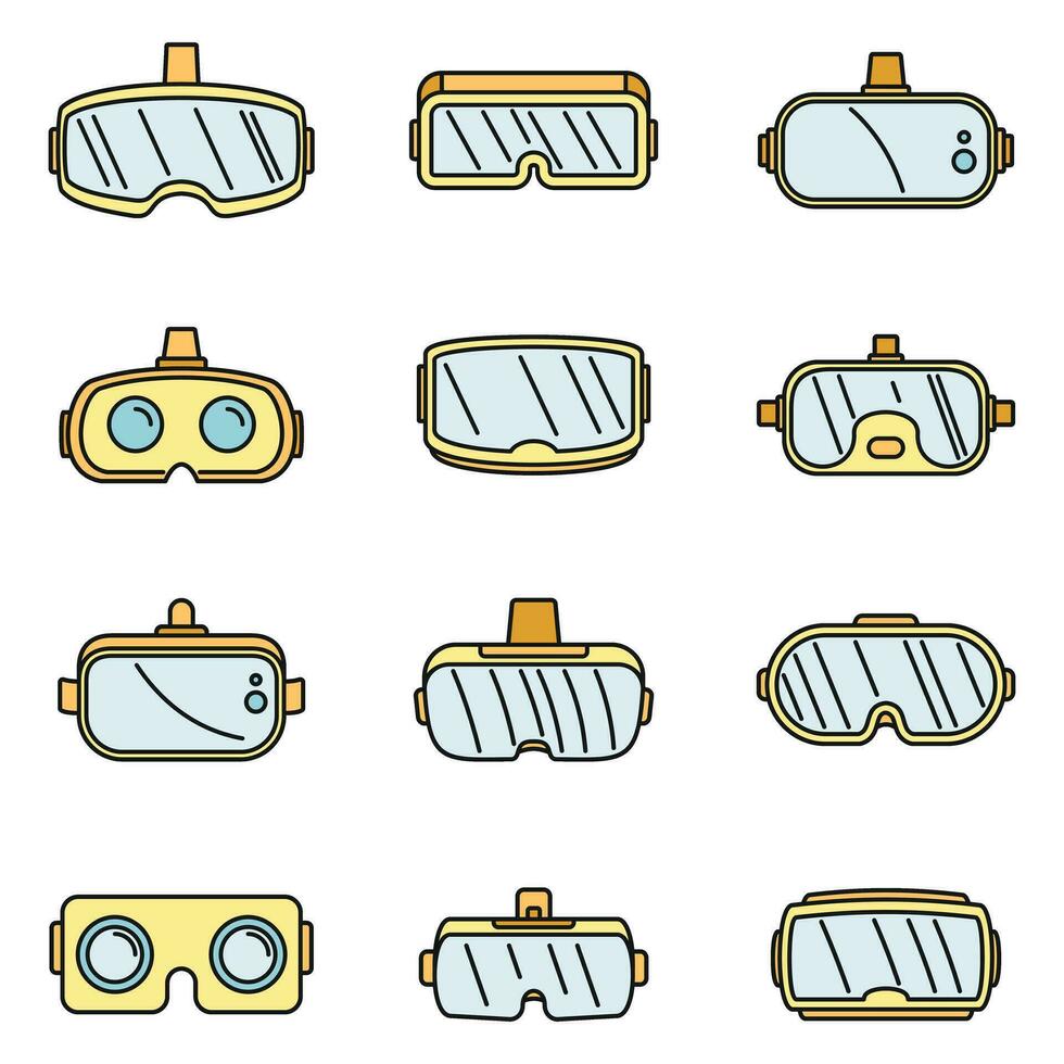 Video game goggles icons set vector color