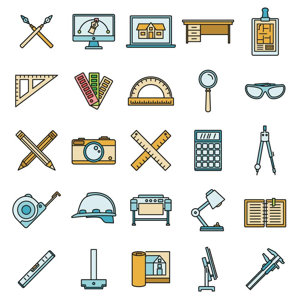 Architect material tool icons set vector color