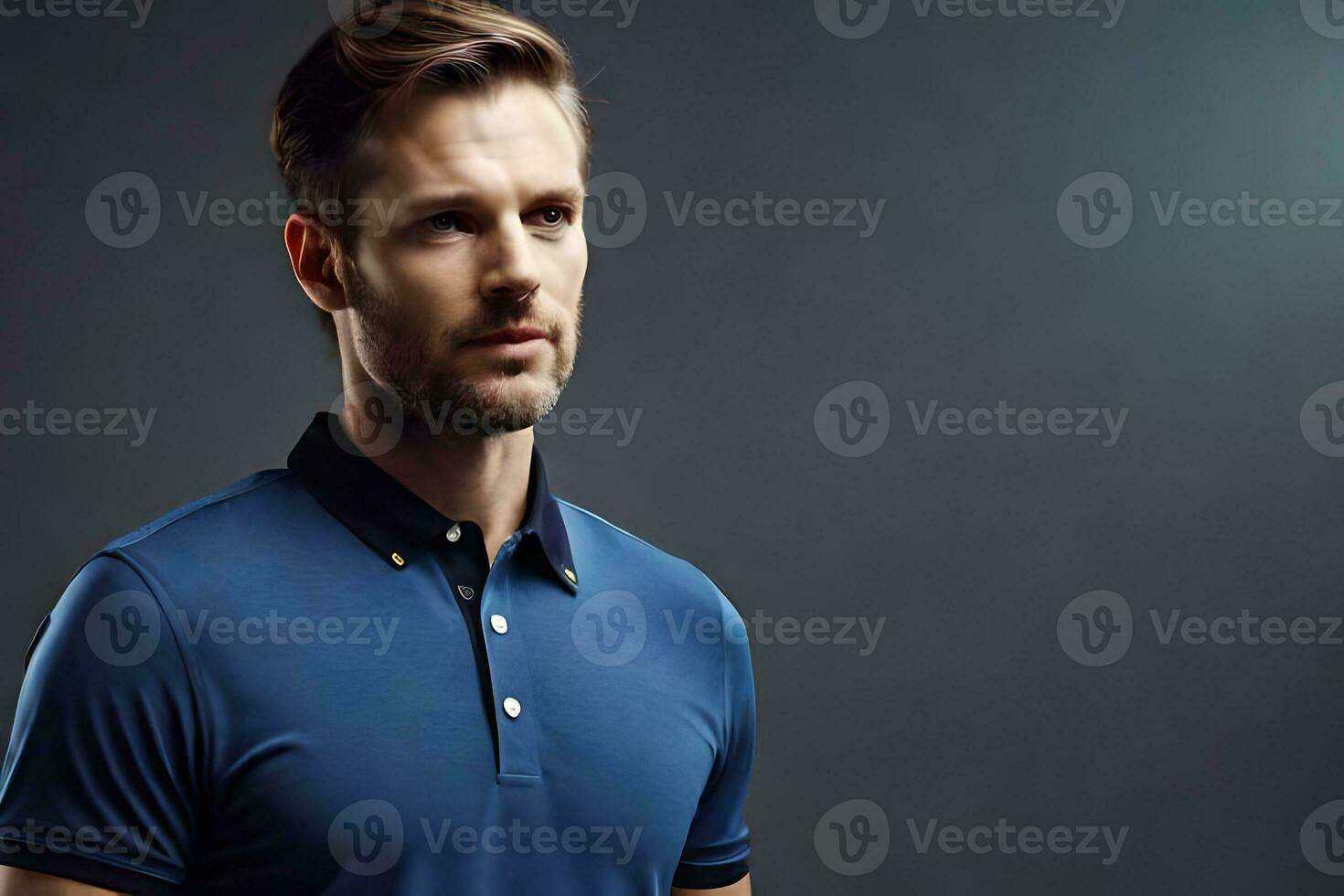 a man in a blue polo shirt. AI-Generated photo