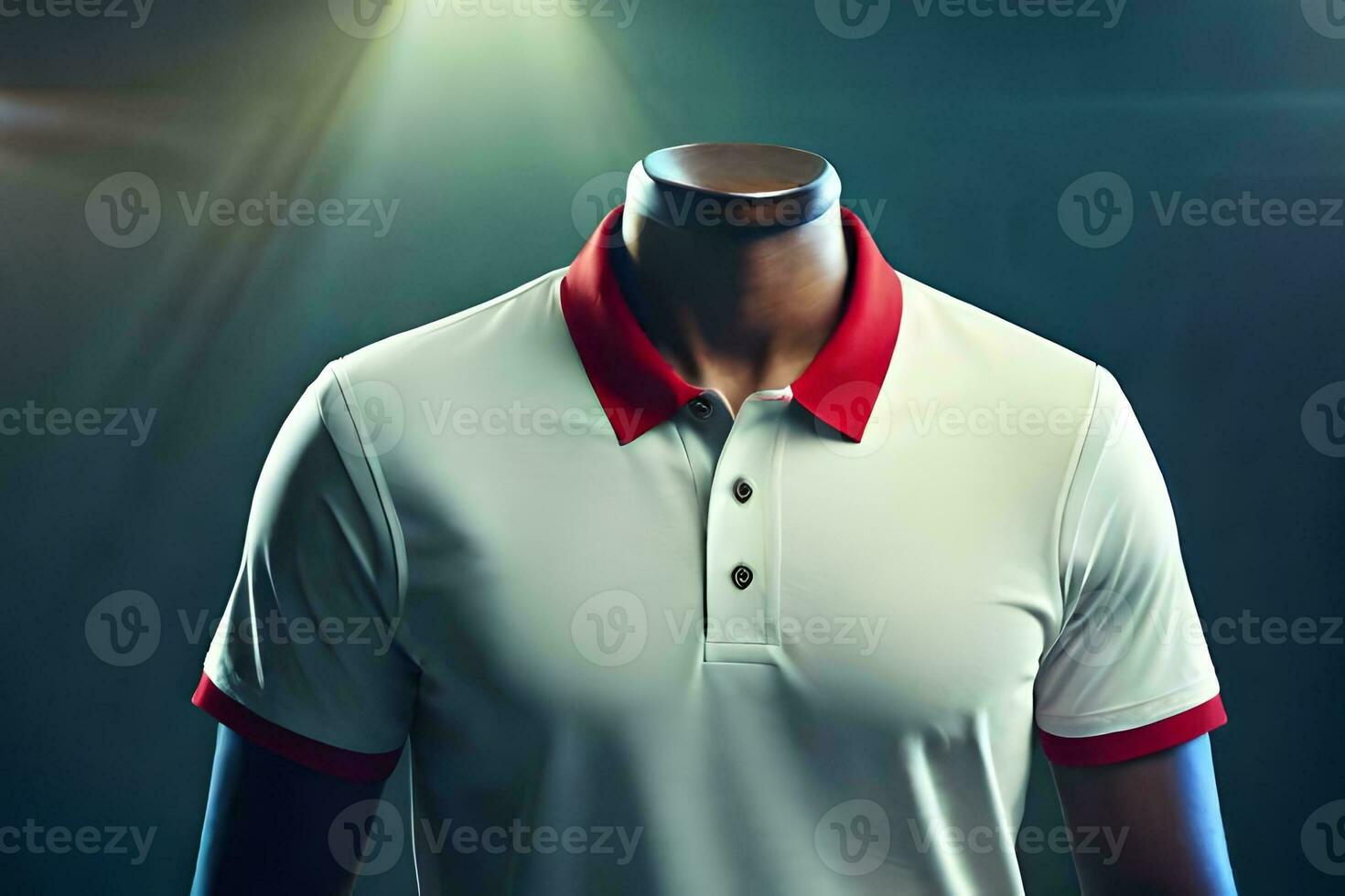 mannequin wearing a white polo shirt and red trim. AI-Generated photo