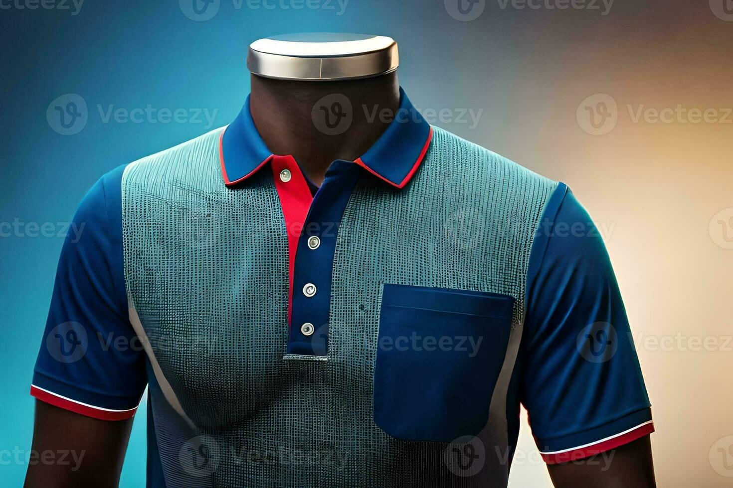 un maniquí vistiendo un azul polo camisa y rojo y azul camisa. generado por ai foto